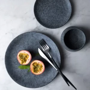 Kinglang-round-dinner-plate-home-use-ceramic-dish-grey-marble-color-solid-plate-wholesale در فروشگاه اینترنتی ساور Savor | ظروف و تجهیزات کافه و رستوران